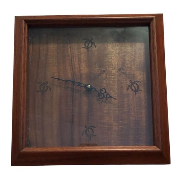 Rare Koa Wood Hawaii Handmade Clock Artist Rowland Fujii M.I Honolulu 12x12 - Picture 1 of 8